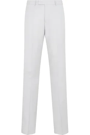 Dior Broeken, Heren, Grijs, L, Wol, Grijze Wollen Broek Rechte Zoom