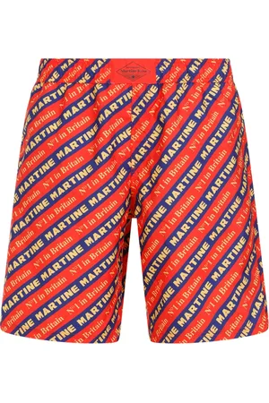 MARTINE ROSE Korte broeken, Heren, Veelkleurig, L, Polyester, Rode Print Board Shorts