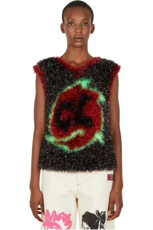 Chopova Lowena Truien, Dames, Zwart, S, Polyester, Metallic Gebreide V-hals Vest