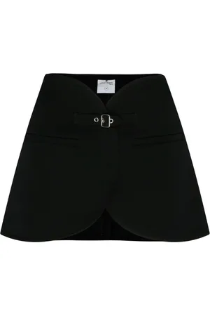 Courrèges Rokken, Dames, Zwart, S, Polyester, Zwarte Twill Mini Rok met Gesp