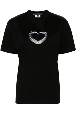 JUNYA WATANABE Tops, Dames, Zwart, S, Katoen, Zwart Hart Grafische T-shirts en Polos
