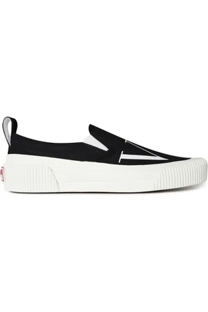 VALENTINO Schoenen, Heren, Zwart, 43 EU, Katoen, Logo Slip on Sneakers Zwart/Wit