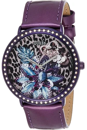 Guess Accessoires, Dames, Paars, ONE Size, Leer, Wildflower Paarse Dameshorloge
