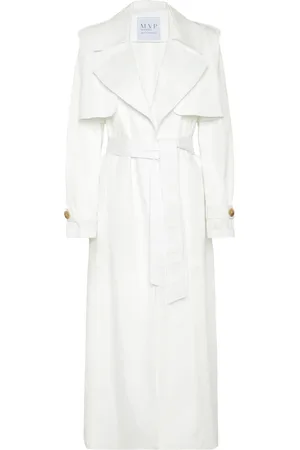 MVP Wardrobe Mantels, Dames, Wit, S, Katoen, Klassieke Trenchcoat met Brede Revers