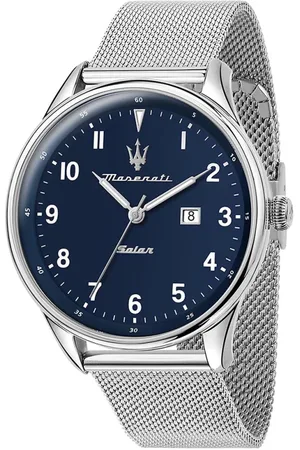 Maserati Accessoires, Heren, Grijs, ONE Size, Tradizione Zonnehorloge Roestvrij Staal Blauw