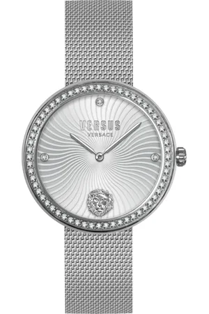 VERSACE Accessoires, Dames, Grijs, ONE Size, Lea Roestvrijstalen Mesh Dameshorloge