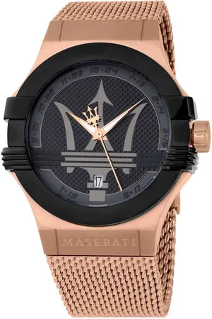 Maserati Accessoires, Heren, Roze, ONE Size, Potenza Roestvrijstalen Horloge Zwarte Wijzerplaat