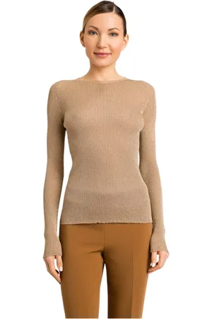 Twin-Set Truien, Dames, Bruin, M, Polyester, Beige Boatneck Lurex Sweater
