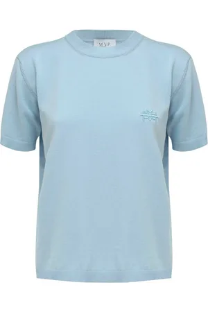 MVP Wardrobe Tops, Dames, Blauw, M, Katoen, Geborduurd Ronde Hals T-Shirt