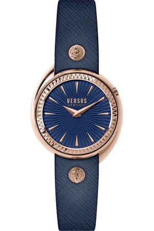 VERSACE Accessoires, Dames, Blauw, ONE Size, Leer, Tortona Dameshorloge Blauw Leer