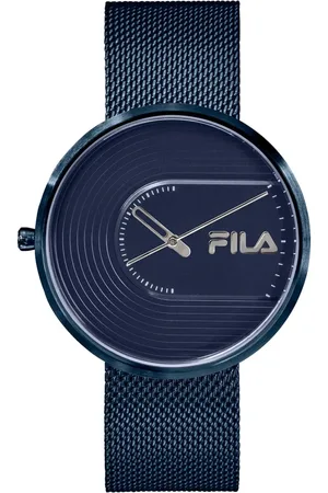 Fila Accessoires, Heren, Blauw, ONE Size, Herenhorloge style Extra Leren Band Roestvrijstalen Armband