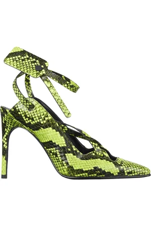 OFF-WHITE Schoenen, Dames, Groen, 36 EU, Leer, Fluo Gele Python Print Kalfsleren Pumps
