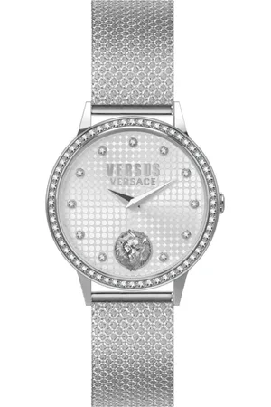 VERSACE Accessoires, Dames, Grijs, ONE Size, Kristal Strandbank Dameshorloge