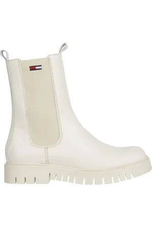Tommy Hilfiger Schoenen, Dames, Wit, 40 EU, Witte Leren Chelsea Laarzen