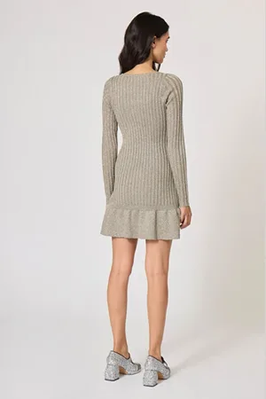 Manoush Truien, Dames, Groen, M, Polyester, Glitter Ribbed Mini Dress