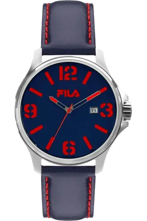 Fila Accessoires, Heren, Blauw, ONE Size, Blauw Leren Analoge Horloge style