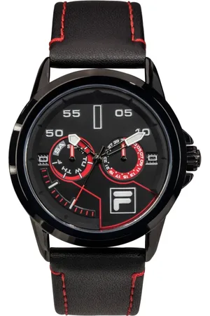 Fila Accessoires, Heren, Zwart, ONE Size, Stijlvol Leren Band Herenhorloge