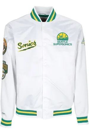 Mitchell & Ness Jassen, Heren, Wit, S, Satin Streetwear Bomber Jacket