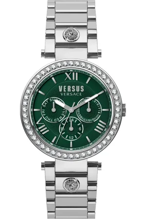 VERSACE Accessoires, Dames, Grijs, ONE Size, Camden Market Roestvrijstalen Armbandhorloge