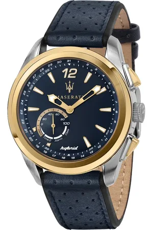 Maserati Accessoires, Heren, Zwart, ONE Size, Leer, Hybride Smartwatch Traguardo Blauw Leer