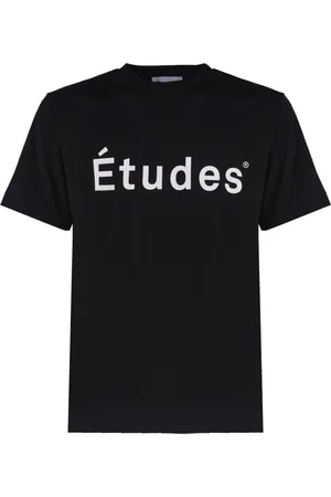 Etudes Tops, Heren, Zwart, S, Katoen, Wit Logo Print Katoenen T-Shirt