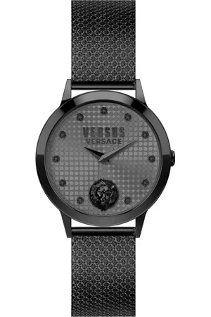 VERSACE Accessoires, Dames, Zwart, ONE Size, Strandbank Grijs Mesh Armband Horloge