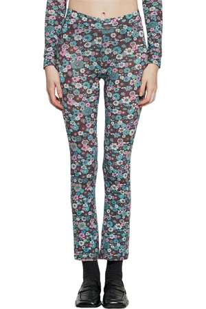 Antik Batik Broeken, Dames, Blauw, M, Bloemenprint Seventies Stijl Leggings