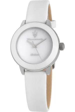 Maserati Accessoires, Dames, Wit, ONE Size, Successo Solar Leren Band Dameshorloge