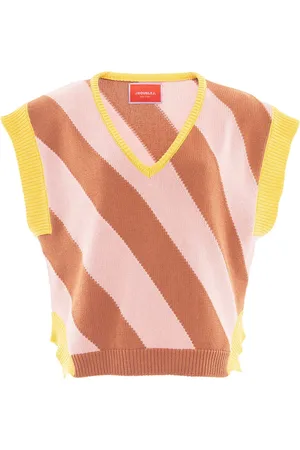La DoubleJ Truien, Dames, Roze, L, Katoen, Argyle Gilet Sweater