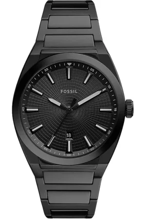 Fossil Accessoires, Heren, Zwart, ONE Size, Everett 3-Hand Zwart Roestvrij Stalen Horloge