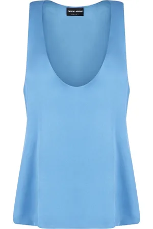 Giorgio Armani Tops, Dames, Blauw, S, Zijden Mouwloze Ronde Hals Top