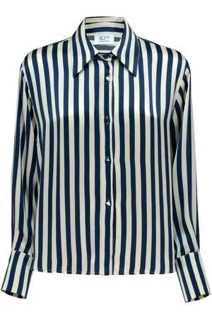 MVP Wardrobe Blouses & Shirts, Dames, Blauw, XS, Verticaal Gestreepte Viscose Shirt