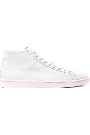 Saint Laurent Schoenen, Heren, Wit, 43 EU, Leer, Wit/Roze Logo Mid-Top Sneakers