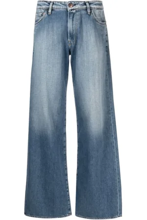 3x1 Jeans, Dames, Blauw, W30, Katoen, Staalblauwe Wijde Spijkerbroek