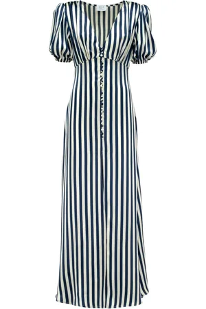 MVP Wardrobe Kleedjes, Dames, Blauw, S, Gestreepte Viscose Lange Jurk