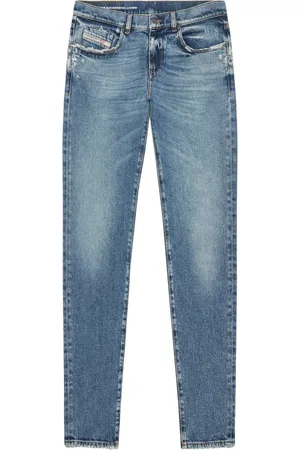 Diesel Jeans, Heren, Blauw, W28 L32, Katoen, Slim-fit Jeans - Distressed Wash