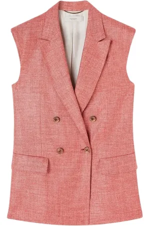 Agnona Jassen, Dames, Roze, 2Xl, Mouwloos knoopvest met zakken