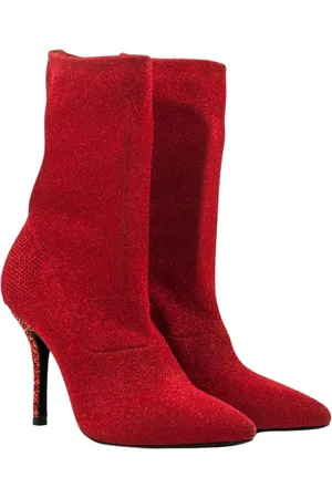 Strategia Schoenen, Dames, Rood, 38 EU, Leer, Rode Mesh Hak Enkellaarzen