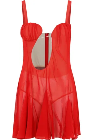 Nensi Dojaka Kleedjes, Dames, Rood, S, Rode Zijden Asymmetrische Panel Mini Jurk