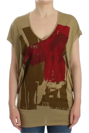 Costume National Tops, Dames, Groen, XS, Groene Print Korte Mouw T-shirt