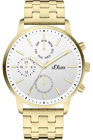 QS by s.Oliver Accessoires, Dames, Geel, ONE Size, Goud-Wit Roestvrij Stalen Chronograaf Horloge