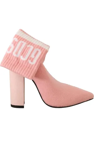 GCDS Schoenen, Dames, Roze, 39 EU, Suède, Roze Suède Logo Blokhak Enkellaarsjes