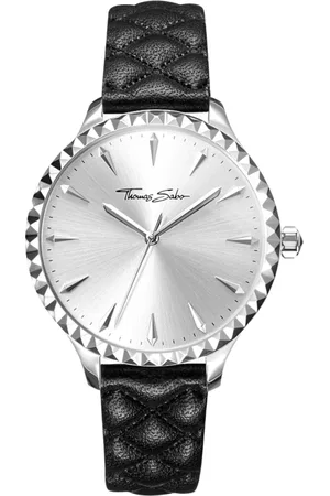 Thomas Sabo Accessoires, Dames, Grijs, ONE Size, Rebel at Heart Zwarte Leren Horloge