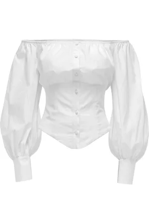 MVP Wardrobe Blouses & Shirts, Dames, Wit, S, Katoen, Bootnek Pofmouw Poplin Shirt
