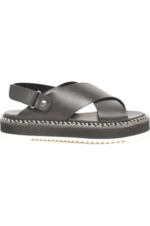 AGL ATTILIO GIUSTI LEOMBRUNI Schoenen, Dames, Zwart, 40 EU, Leer, Zwarte platte sandalen Marta Nero