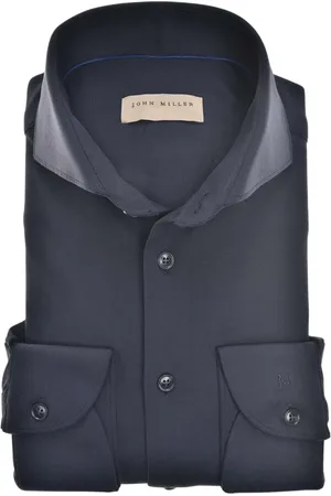 john miller Overhemden, Heren, Zwart, 2Xl, Slim Fit Lange Mouw Overhemden Donkerblauw