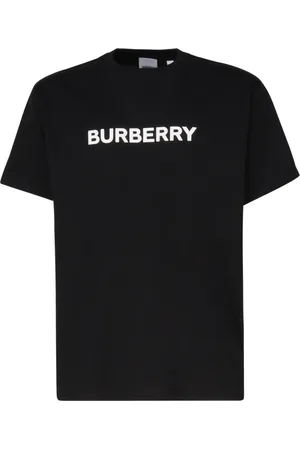 Burberry Tops, Heren, Zwart, S, Katoen, Zwart Logo Print Katoenen Tee