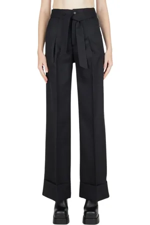 Capasa Milano Broeken, Dames, Zwart, S, Wol, Moderne Pinstripe Wollen Broek