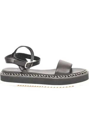 AGL ATTILIO GIUSTI LEOMBRUNI Schoenen, Dames, Zwart, 40 EU, Leer, Zwarte Platte Sandalen Myrte Nero