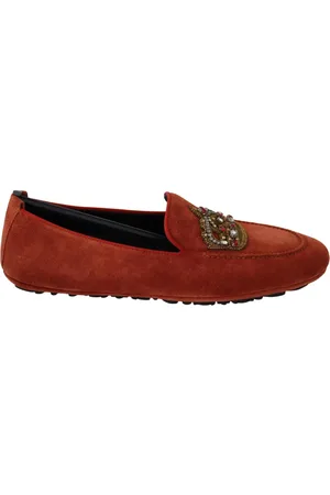Dolce & Gabbana Schoenen, Heren, Oranje, 40 EU, Leer, Kristal geborduurde leren loafers
